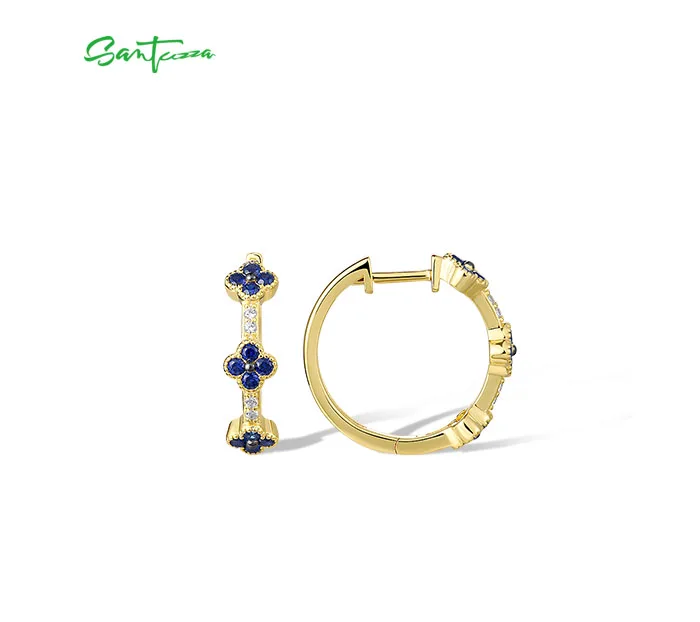 SANTUZZA Authentische 925 Sterling Silber Creolen für Damen mit Rubin, Blauem Saphir und Weißem CZ, Exquisiter Blumenschmuck – Detail 4