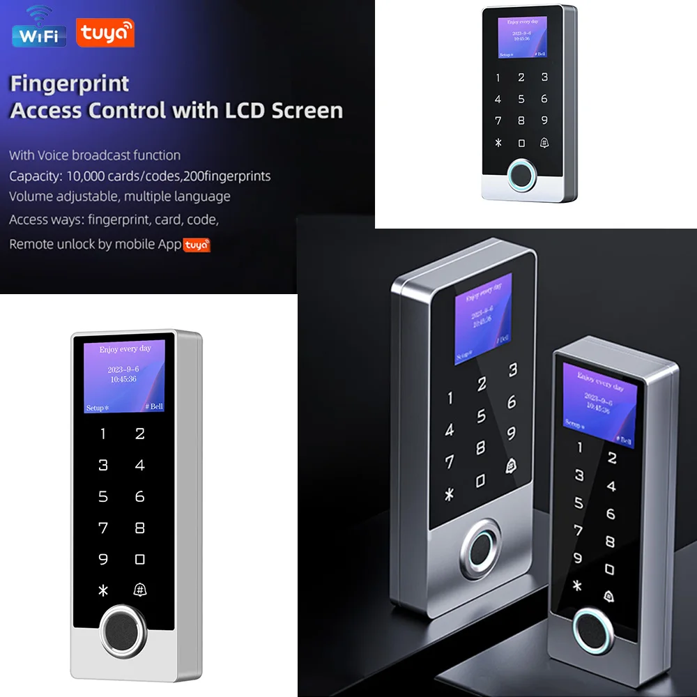 Waterproof Fingerprint Reader LED Screen Stand-Alone Door Keypad Full Metal WiFi Access Control System Work with Tuya App