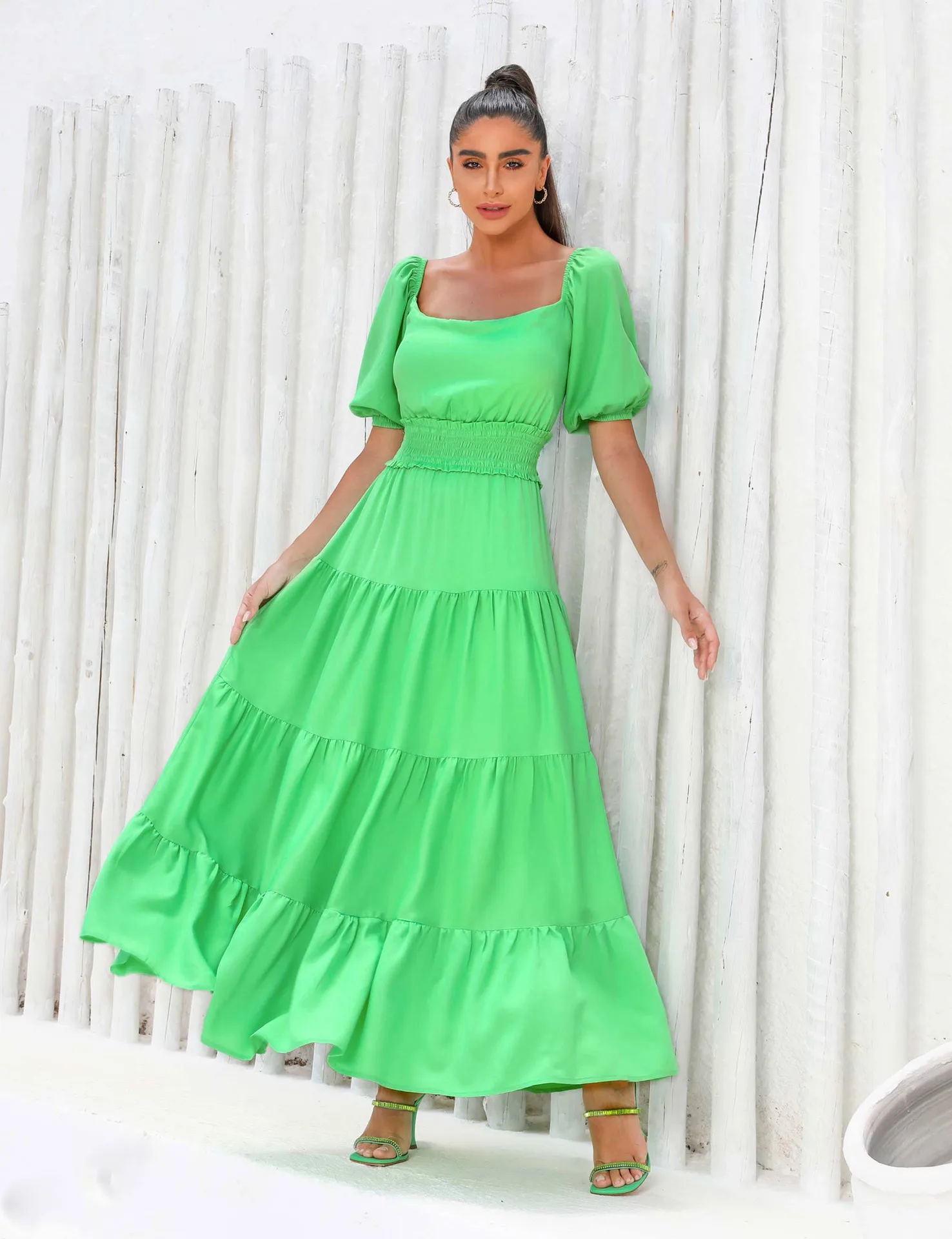 

2022 Autumn Fashion One Shoulder Sleeveless Full Length Irregular Green High Waist Prom Dresses Slit Robes De Cocktail Vestidos