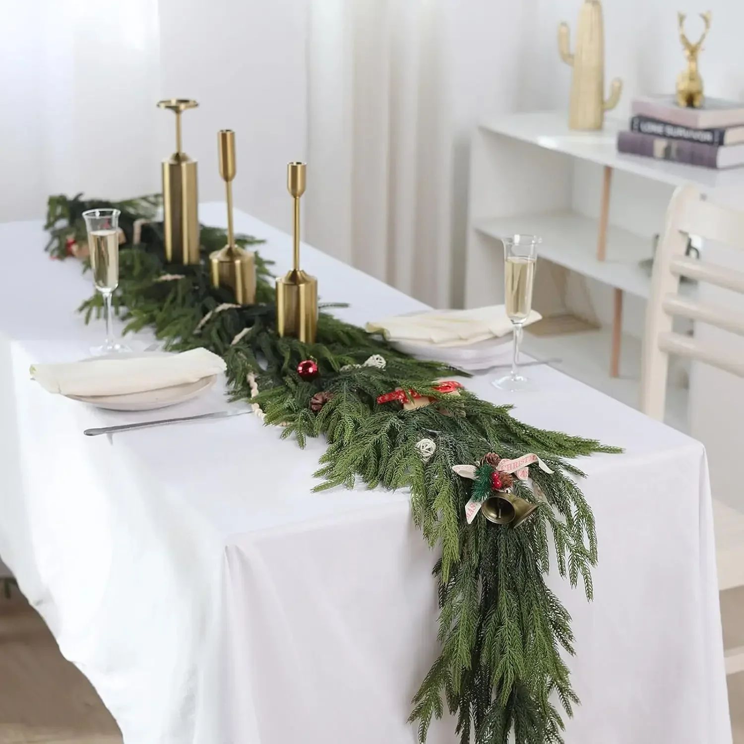 Acentos de parede de 1.8m 2.7m, decoração de natal, pinho norfolk para manto, lareira, escadas, trilhos, mesa, porta frontal, varanda, decoração de casa