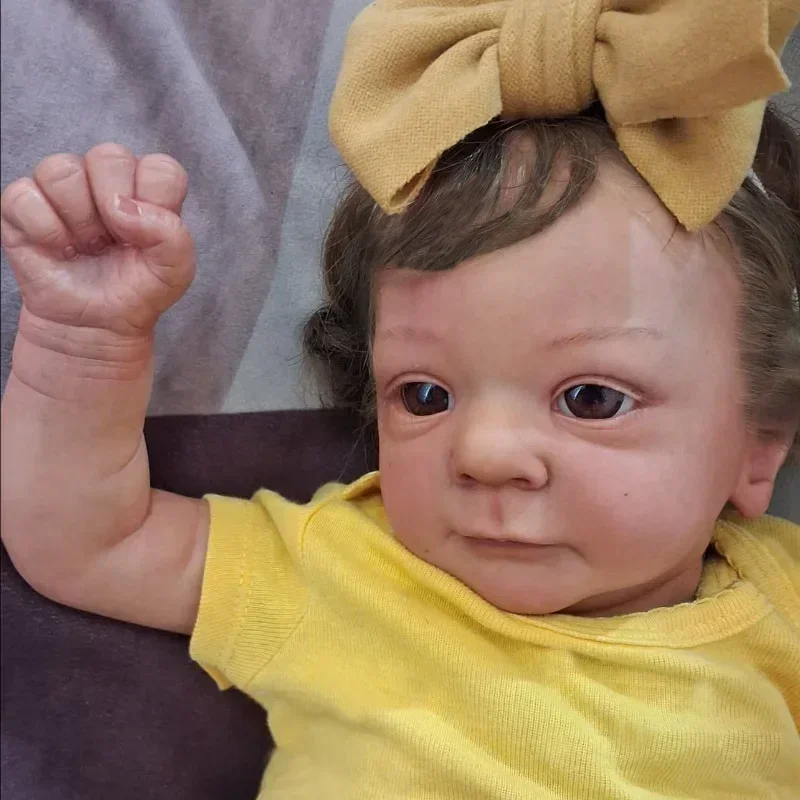 45CM Bebe Reborn Dolls Felicia with Rooted Hair Lifelike Newborn Baby Hand Detailed Painting Visible Veins Silicone Baby Doll