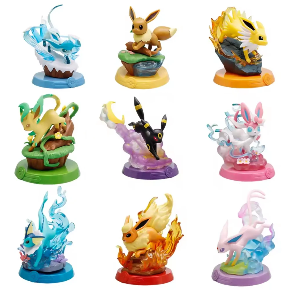 Caja Sorpresa de Anime Pokémon Funism Adventure, Set Familiar de Eevee, Jolteon, Sylveon, Figuras de Acción Coleccionables, Modelo de Juguete para Niños, Réplica de Regalo