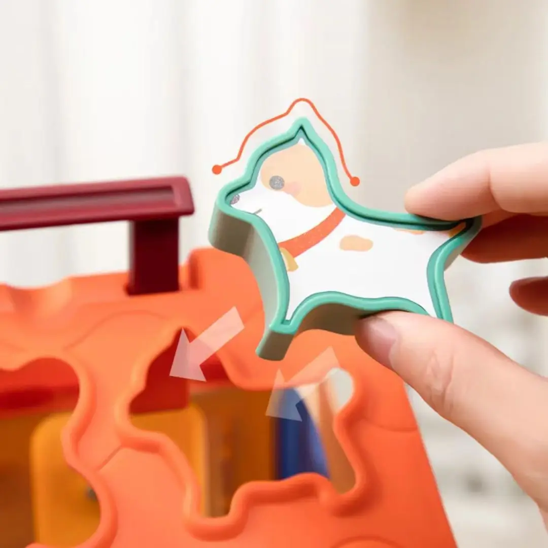 Maison de tri pour bébé avec interrupteur à clé, jouets Montessori, blocs de construction de tri de formes de couleur pour chat et chien, jeux d'éducation précoce, cadeaux