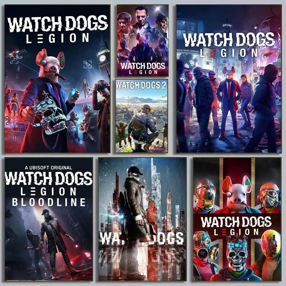 Gaming W-Watch Dogs Poster Self Adhesive Wall Art Decor for Bedroom Living Room Office Home Decor Gift