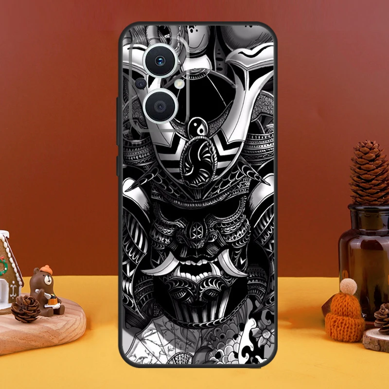 Samurai Japanese Warrior Mask Helmet Case For OPPO Reno 10 Pro 11 F 4 6 7 8 5 Lite 4Z 5Z 8T OPPO Find X6 Pro X5 X2 X3 Lite Cover