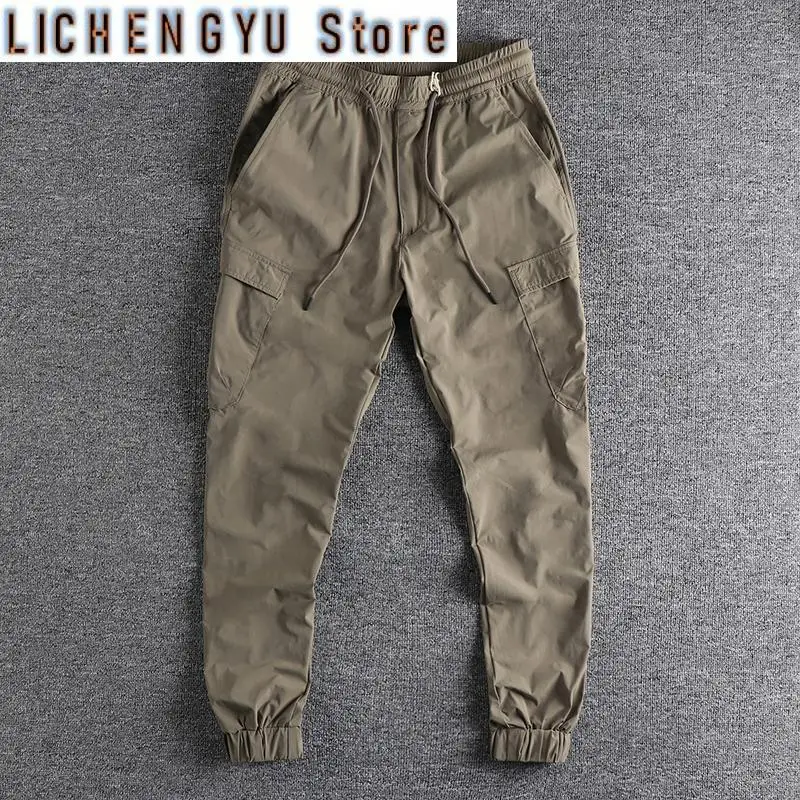 

Новые летние американские легкие быстросохнущие повседневные брюки-карго, мужские модные потертые эластичные прямые спортивные брюки с завязками на щиколотке