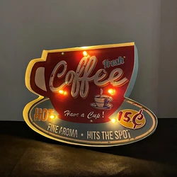 금속 라이트 업 커피 간판, 레트로 커피숍 간판, LED 네온 빈티지 간판, 주방 바 카페 레스토랑 벽 장식