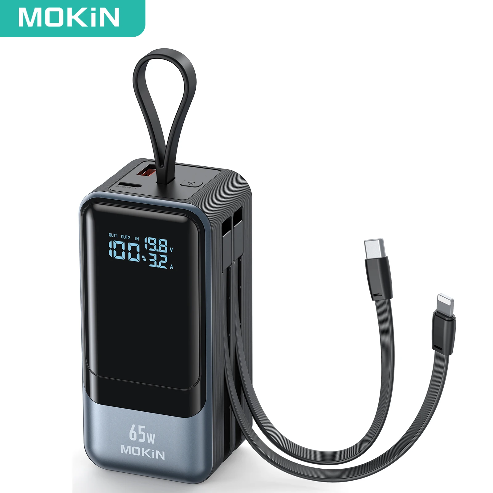 

MOKiN 65W 18400mAh Power Bank with Cables PD 3.0 Fast Charging for MacBook Pro/Air USB C Charger for iPhone 15 iPad Battery Pack