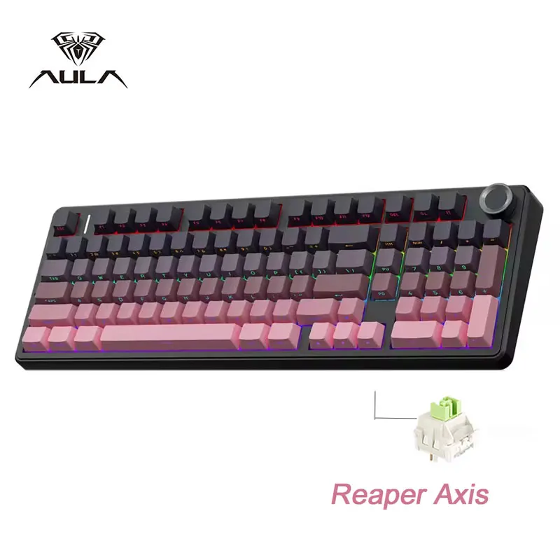 AULA F99PRO Gaming Mechanical Keyboard 99 Key Three Mode Wireless Hot Swappable Gasket Structure Custom Keyboard with Media Knob