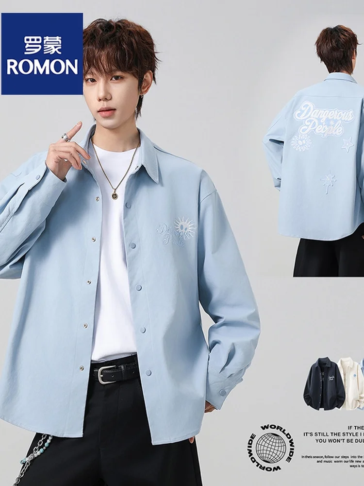 

Lormen American Casual Jaet Men's Spring Summer Loose irt Collar Outerwear Thin Embroidered Lettering Top Busin Gentle...