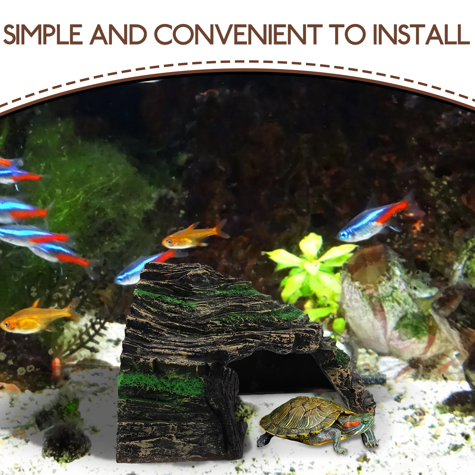

Resin Turtle Basking Shelter Realistic Aquarium Reptile Hideout Easy Install Tank Decor Resin Pet Climbing Shelter
