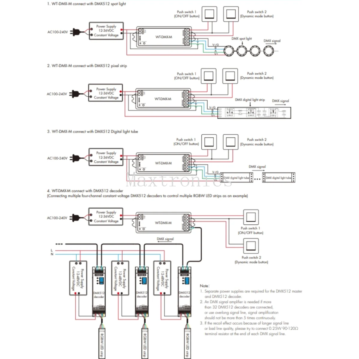 Imagem -04 - Controle de Voz Led Strip Lights Dmx512 Master Controller Wi-fi e rf em Rgb Rgbw Rgb Mais Cct Dmx512 Wt-dmx-m Tuya App Dc1236v