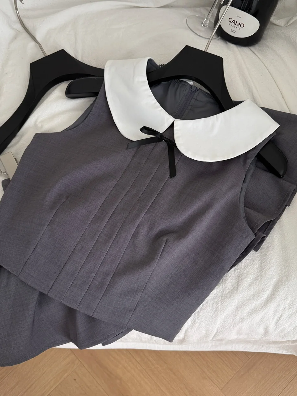 

Faionable Color Blo Knot Кукольный воротник Svel Топ с высокой талией Юбка трапециевидной формы Комплект из двух предметов Женская одежда