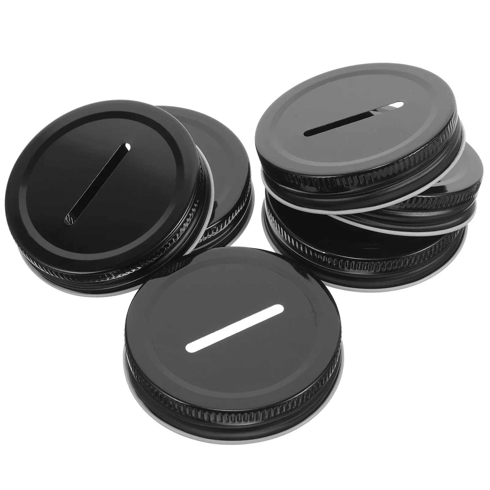 12 Pcs Tinplate Piggy Bank Mason Jar Cups Lids with Money Slot Leakproof Canning Covers