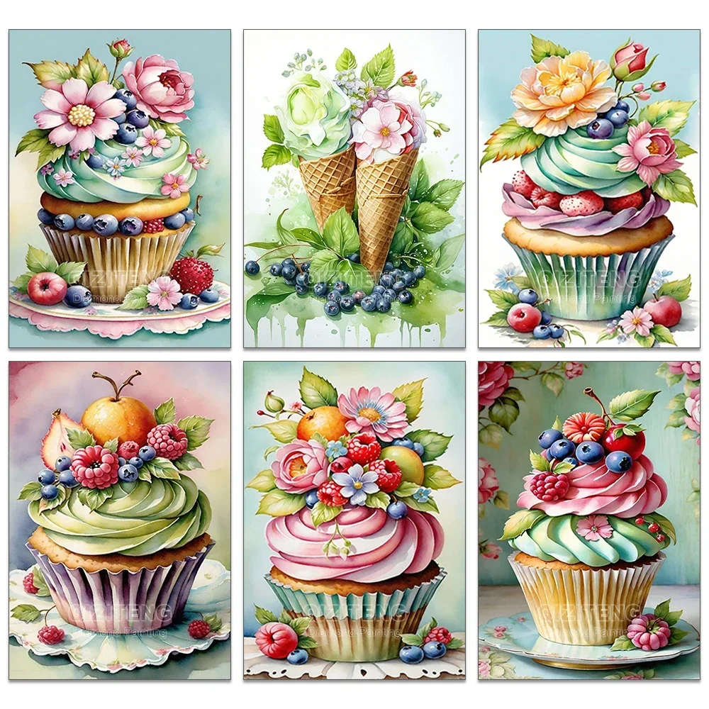 5D DIY Diamond Painting Cake Flower Ice Cream Series Diamond Mosaic Embroidery Art Picture Kitchen Restaurant Home Decoration