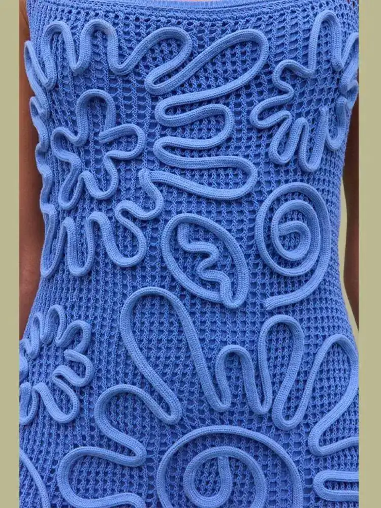 المرأة أنيقة محبوك فستان طويل الأزرق الفاخرة الحمالات أكمام عارية الذراعين مستقيم من خلال رداء جديد سيدة ملابس الحفلات 3YH3 #4