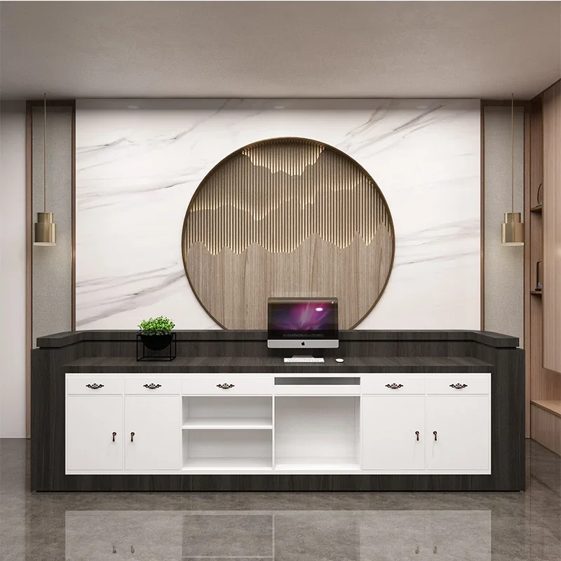 Storefront Desk Reception Offices Wooden Pulpit Podium Standing Reception Counter Stainless Ufficio Tavolo Lusso Salon Furniture