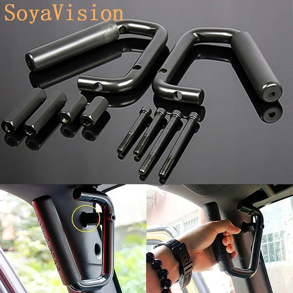 Front & Rear Grab Bar Hard Mount Solid Steel Wild Boar Grab Handle For Jeep Wrangler Rubicon JK 2007-2017 2 & 4 Door Black Red
