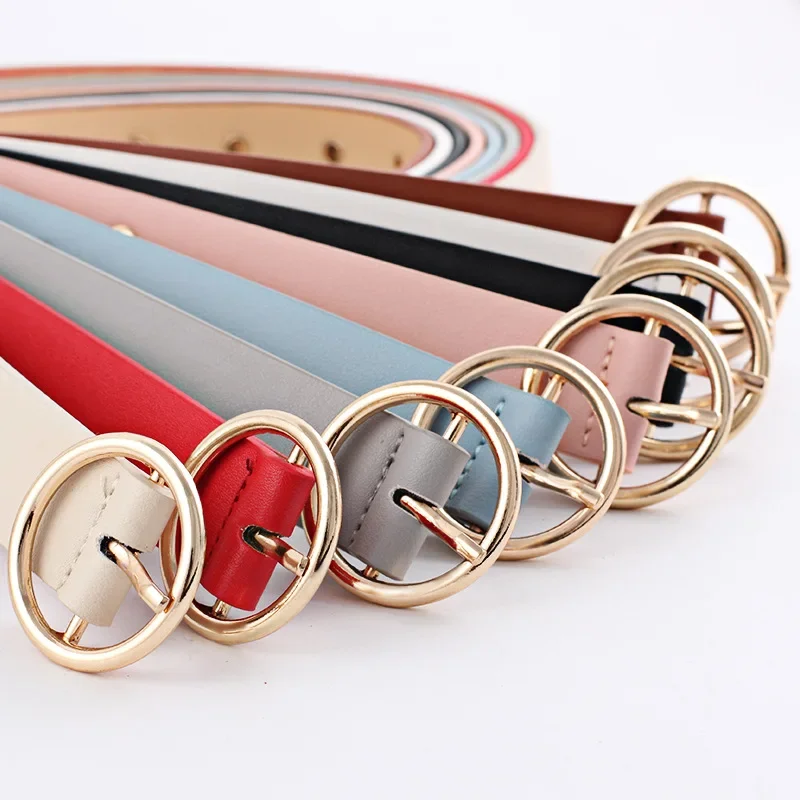 2.7X103cm New Women PU Leather Black Belt Round Metal Pin Buckle Rivet Circular Hole Belts Women Dress Shorts Fashion Punk Belt