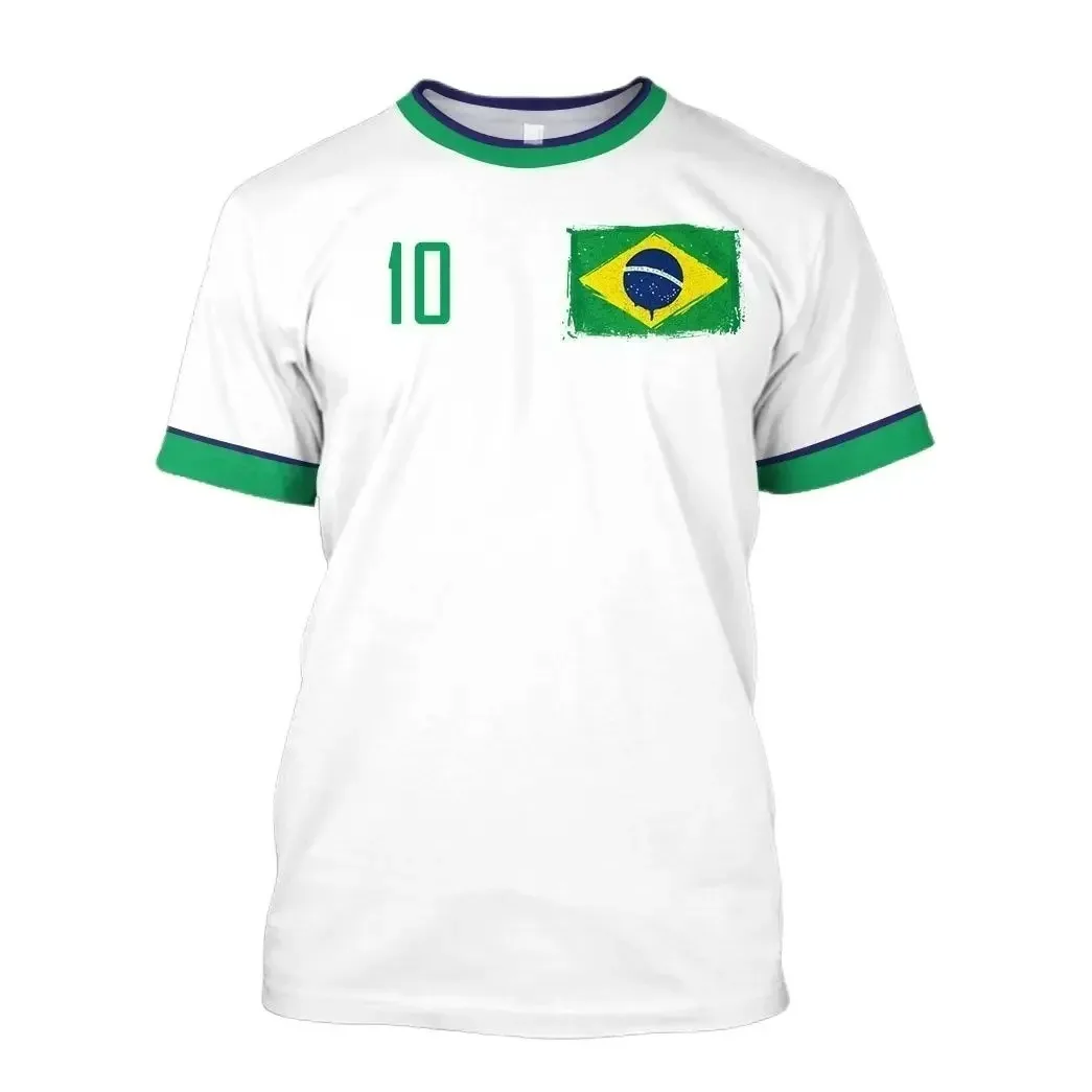Brasilien Nationalmannschaft Nr. 10 Fußballtrikot Unisex Erwachsene Kinder Schnelltrocknend Atmungsaktiv Kurzarm Sport T-Shirt – Detail 6