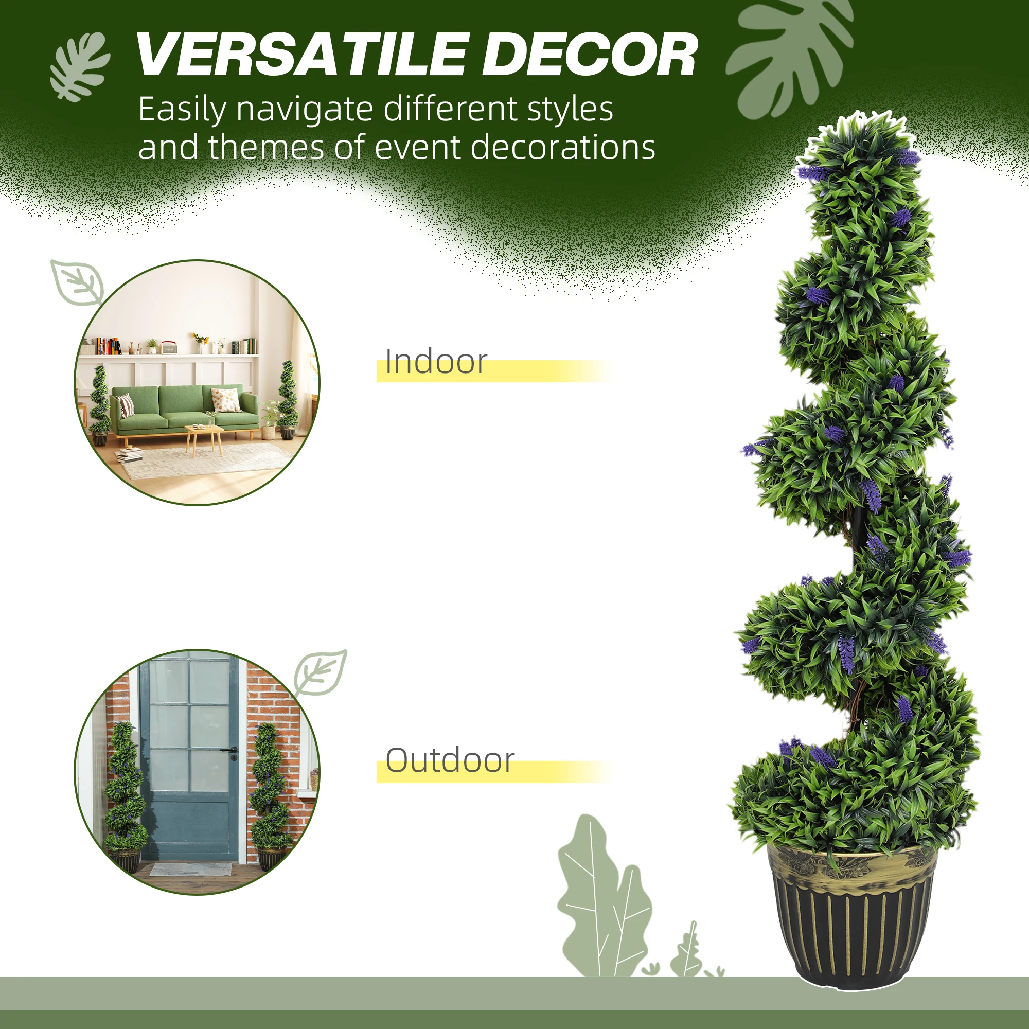 HOMCOM Set of 2 Decorative Artificial Plants with Lavender and Pot, 115cm