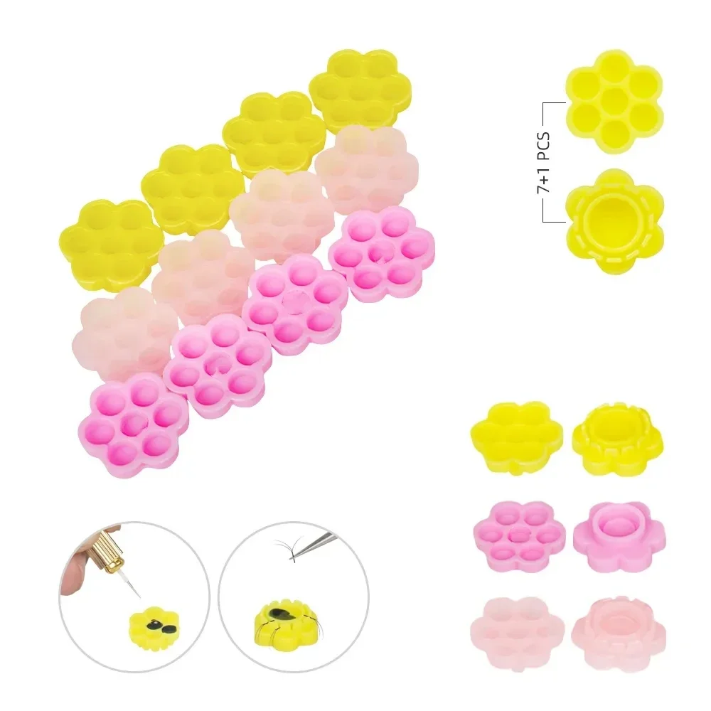 

100pcs Tattoo Pigment Ink Holder Blossom Cup Ring Disposable Round Eyelash Glue Rings Cups Lashes Extension Glue Stand