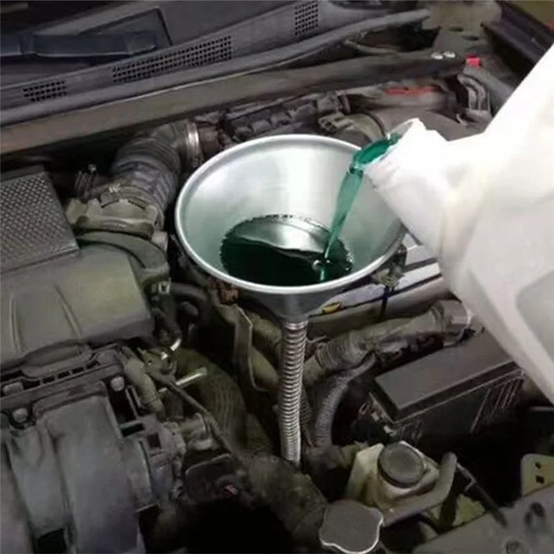유니버설 깔때기 자동차 오일 주입 깔때기 엔진 오일 변속기 오일 파워 스티어링 오일용 플렉스 팁 포함 철제 깔때기
