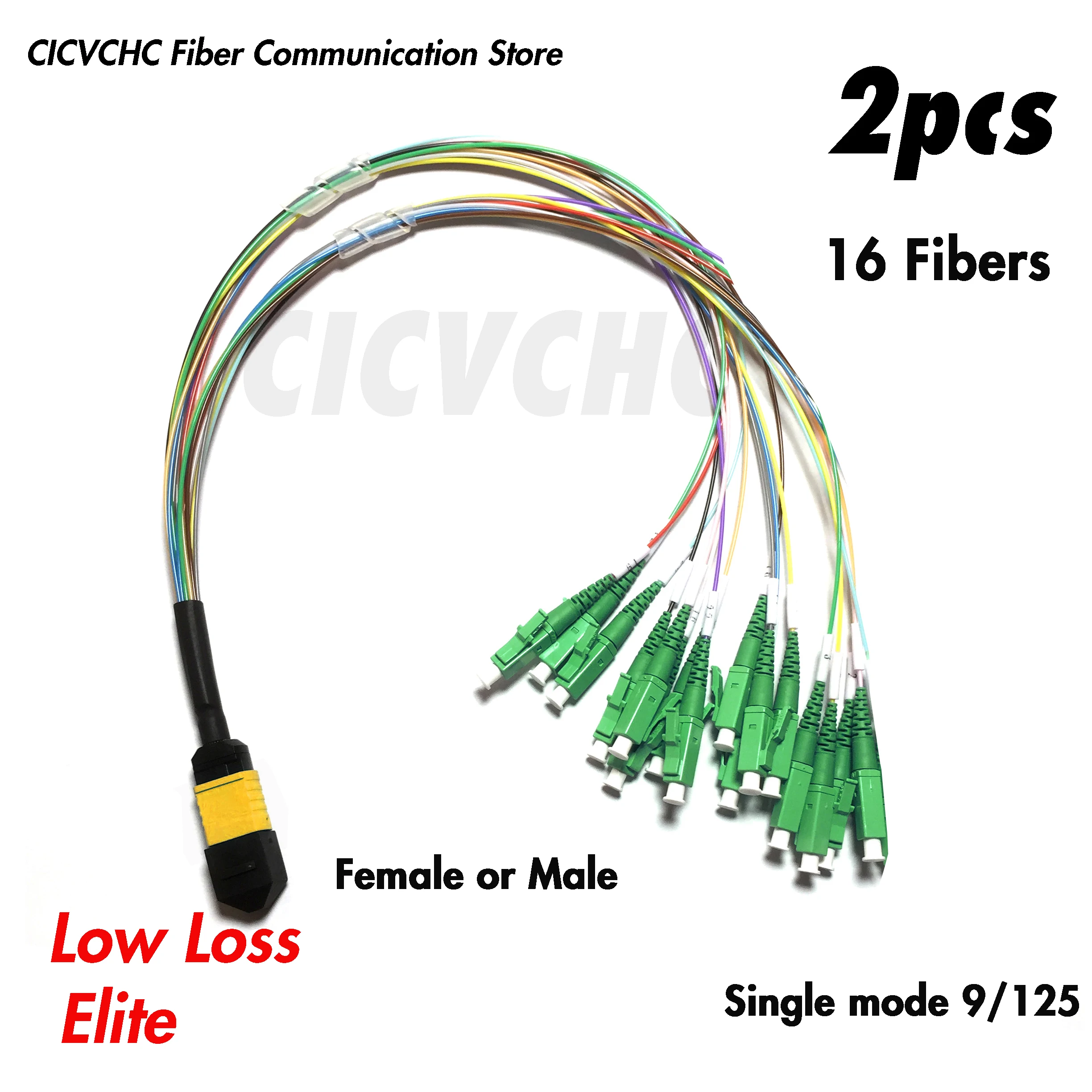 2pcs 16Fibers MPO/APC - LC/APC-Harness cable-SM-0.35m 0.9mm colored tube-Elite/Low Loss-Male/Female