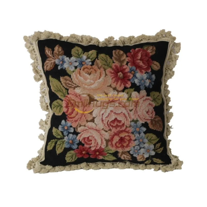 Embroidery throw pillow needlepoint National woven throw pillow bedroom collection Baroque soft embroidered flowers