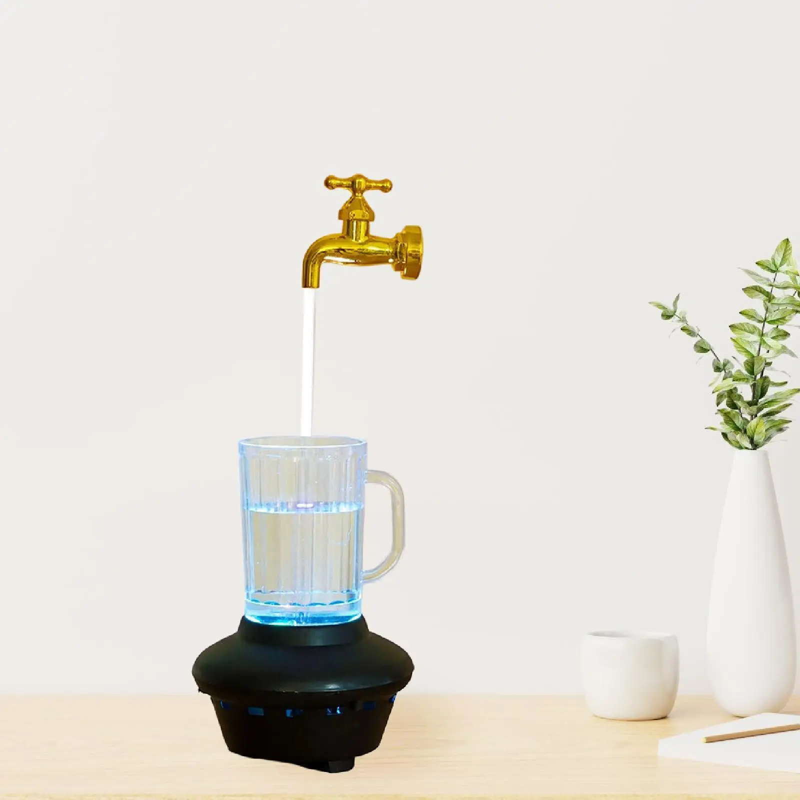 Mini Indoor Fountain with Floating Faucet LED Table Waterfall Decorative Room Ornaments for Home and Bar Decor