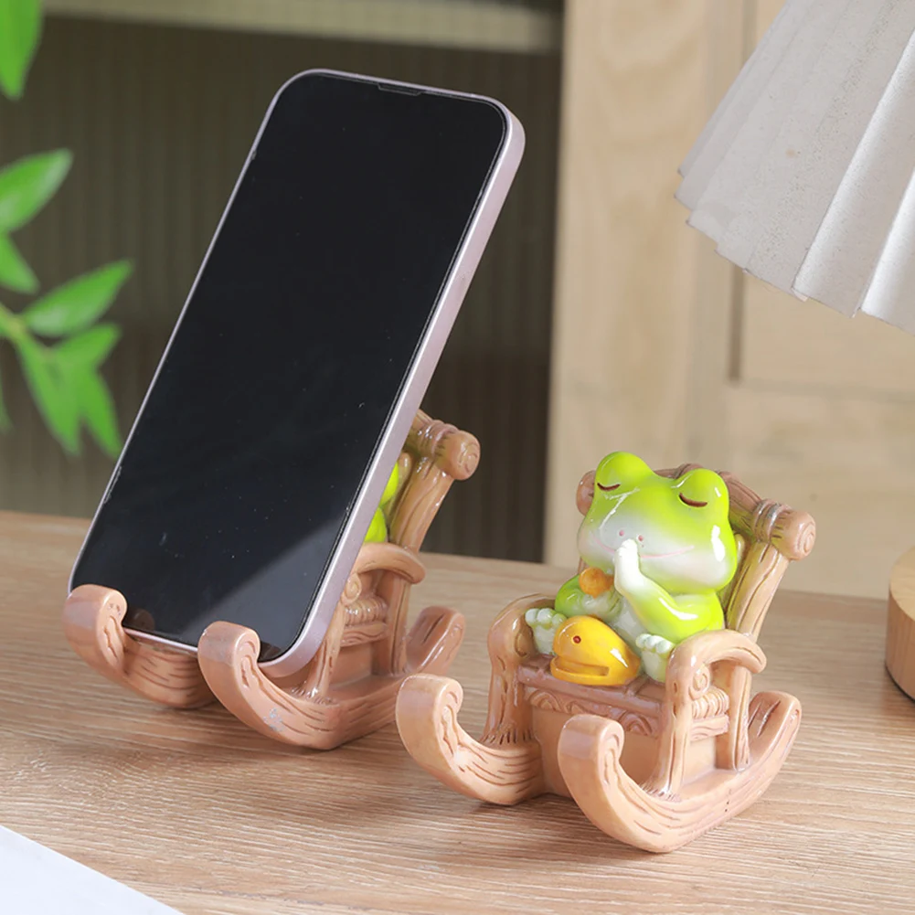 Cute Froggy Companion Practical Resin Phone Stand In Rocking Chair Style Perfectly Sized For Any Desktop Without Clutter