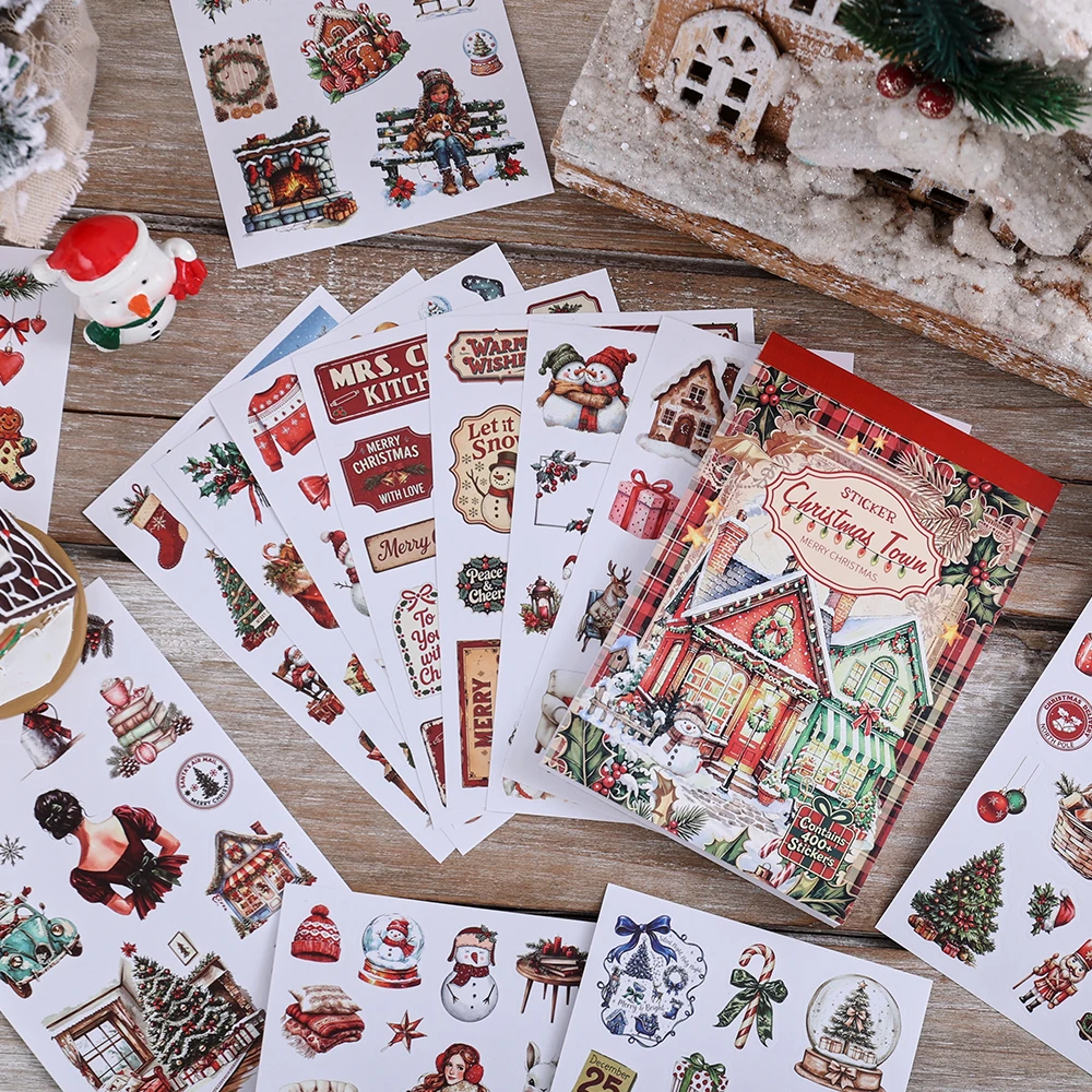 1 Set 400+ Xmas Town Sticker Set Santa, Snowman, Reindeer & Gift Designs, for Notebooks, Calendars, Diaries & Craft Projects