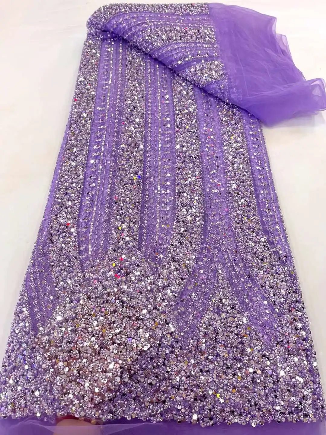 Luxury African Heavy Beaded 2024 High Quality Nigerian Sequins With Pearl Lace French Tulle Fabric For Party Dress Sew