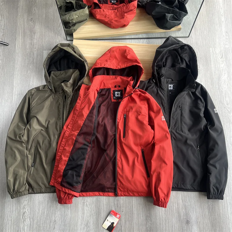 Men Windproof Hooded Jackets Multi-pockets Thin Breathable Charge Jacket Outdoor Hiking Climbing Camping Fishing Coats Male