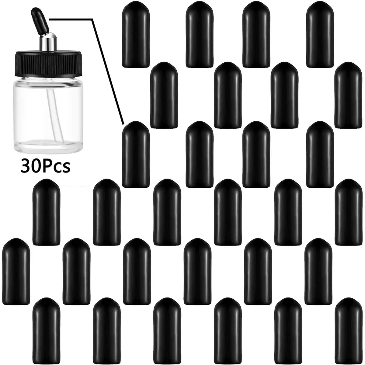 30 Pcs/Bag Black Airbrush Bottles Caps Airbrush Jar Caps Pour Covers Siphon Adapter Liquor Spout Covers for Airbrush Bottle Jar