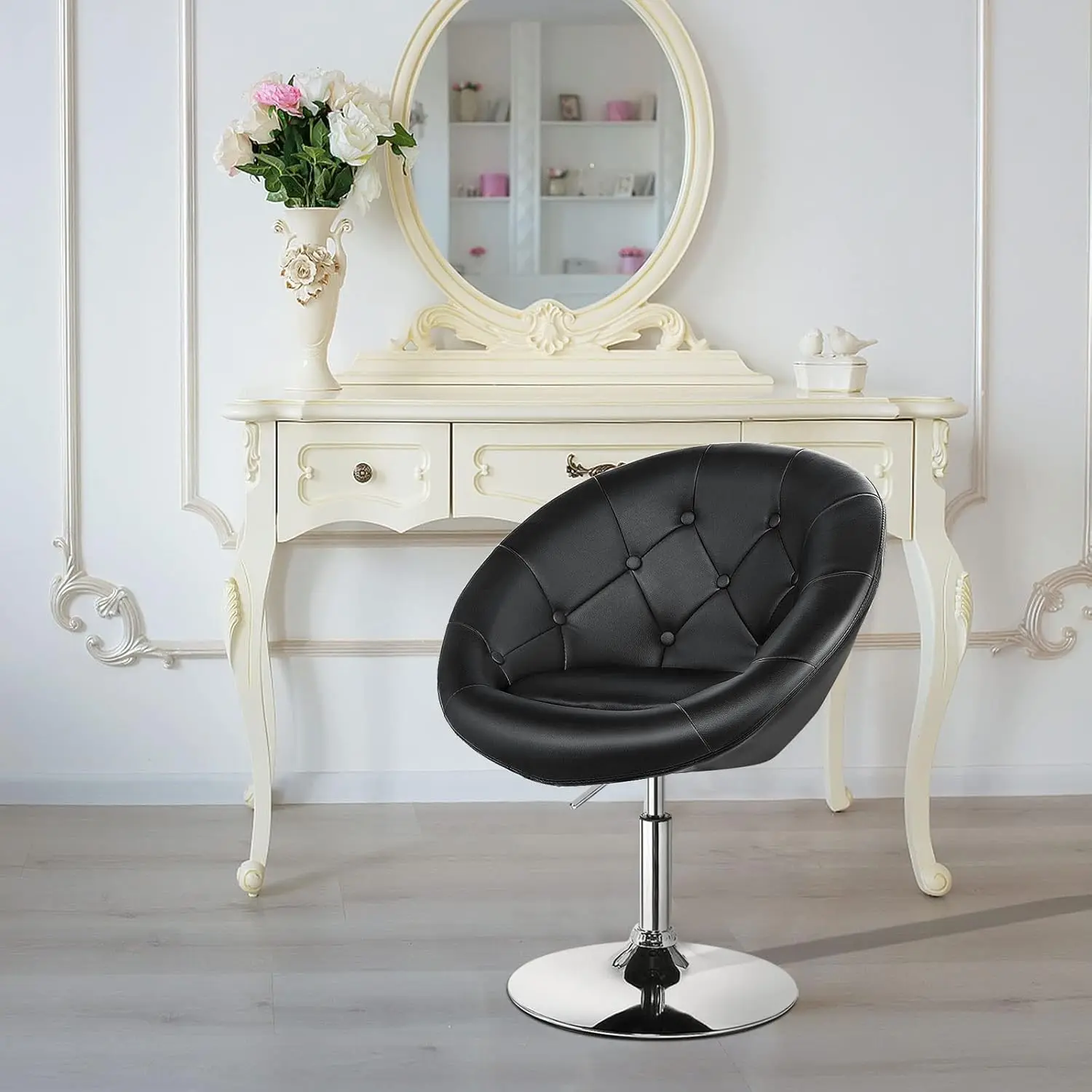 Giantex Swivel Round Vanity Chair, Height Adjustable Tilt Makeup Chair with Back, Beauty Chair for Makeup Room