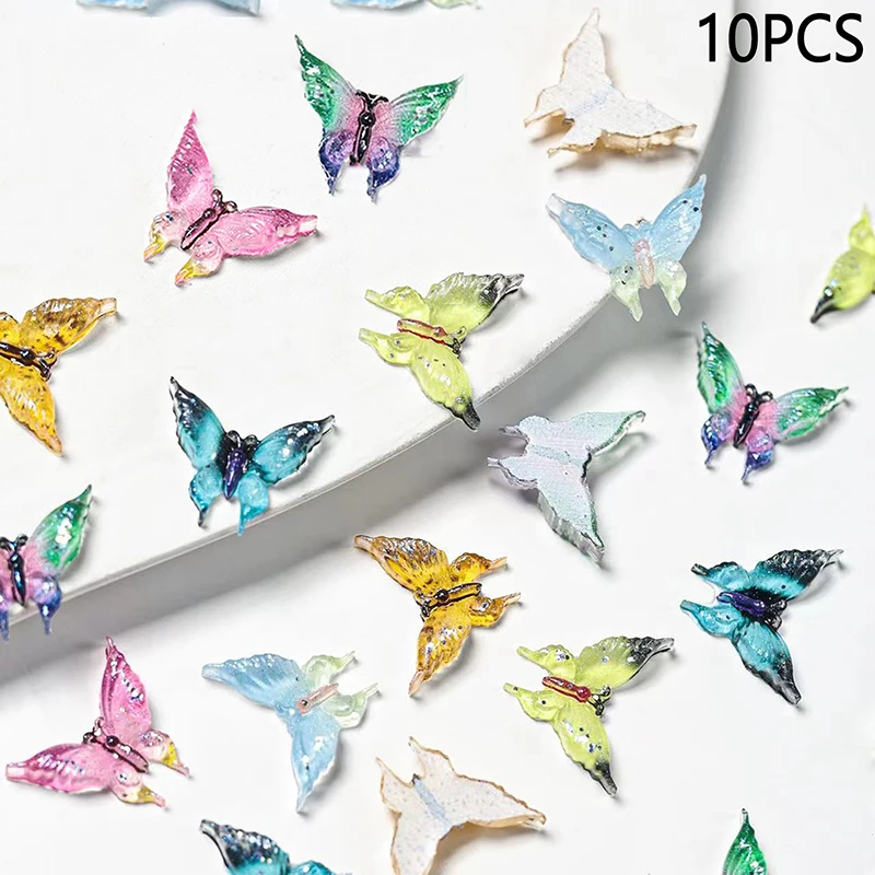 10PCS Resin Fairy Butterfly Nail Accessories Fresh Two Tone 3D Large Gradient Nail Decoration Wearing Armor DIY Jewelry