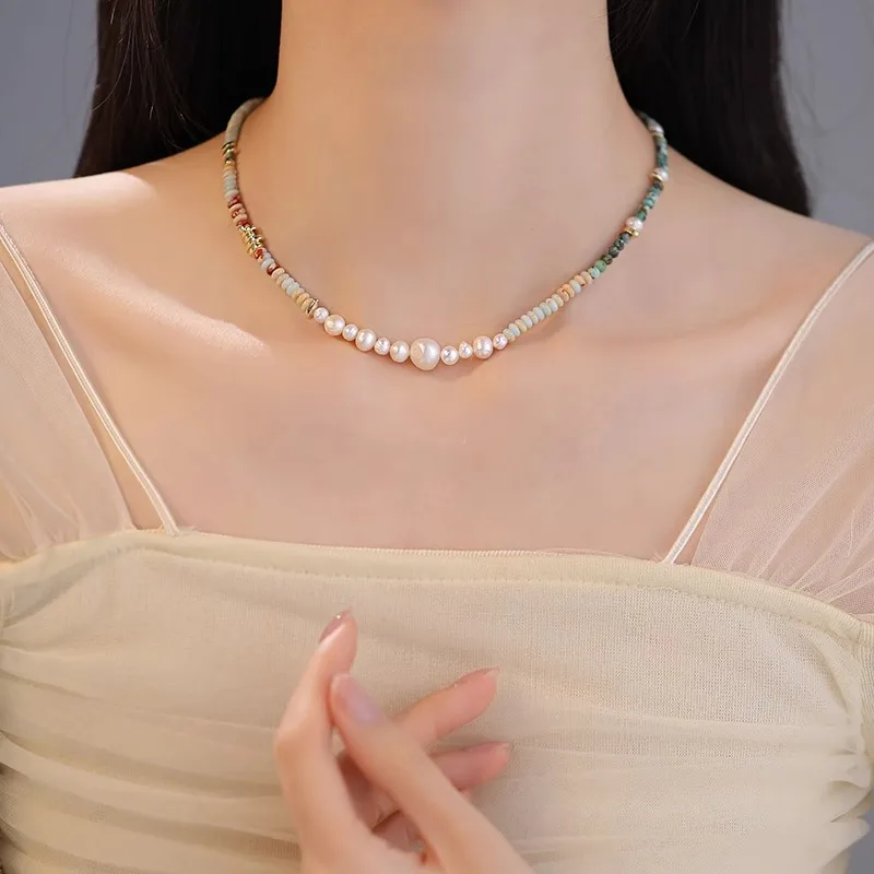 Neue Ankunft Trendy Mischfarbe Naturstein & Süßwasser Perle 14K Gold Gefüllt Damen Perlen Kette Halskette Schmuck Geschenk Kein Verblassen – Detail 8