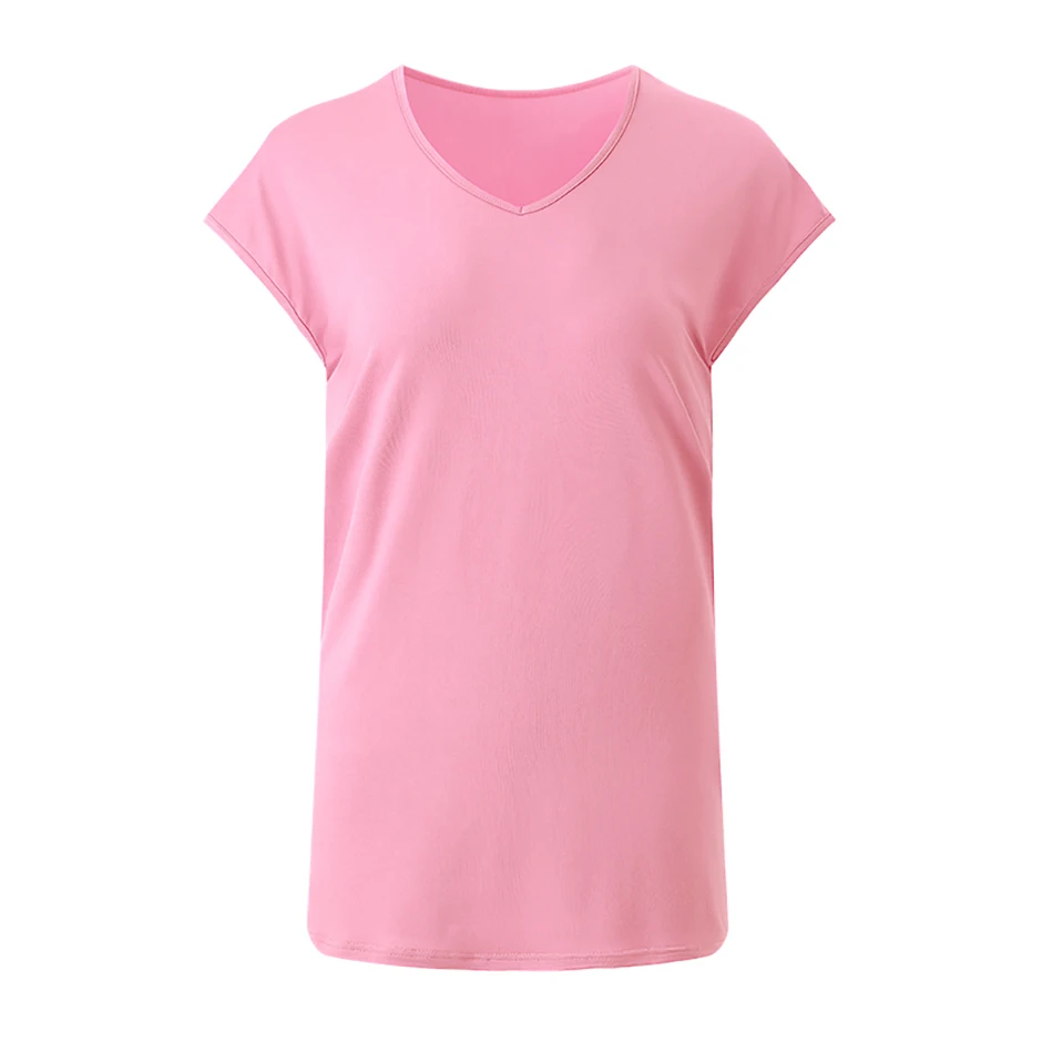 Immagine 6: Set di 4 magliette da donna a maniche corte con scollo a V in tinta unita, basic, sportive, da corsa, comode e versatili, casual e alla moda
