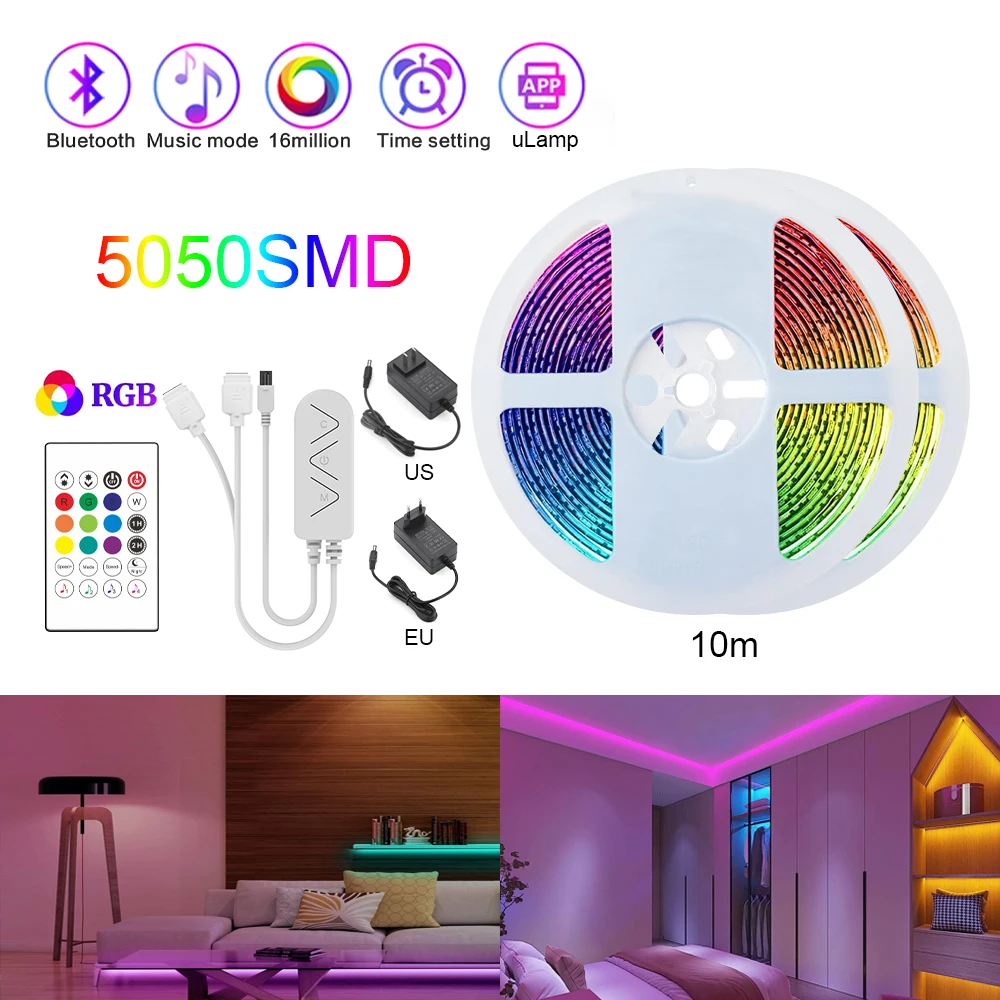 Wiscolor 5-10M RGB 5050 tira de luz LED  Sincronización de música de control de APP LED de la lámpara de la cinta DC 12V diodo flexible de luz