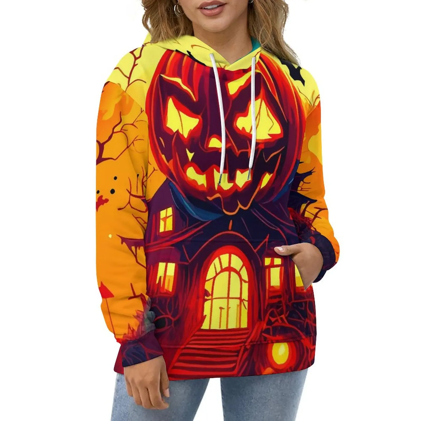 

Bats And Pumpkins Hoodies Halloween Night Streetwear Casual Pullover Hoodie Long Sleeve Aesthetic Hooded Sweatshirts Large Size