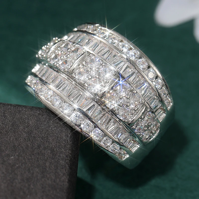 Elegante eeuwige damesring met fonkelende zirkonia - luxe breed gezichtsontwerp voor bruiloft, dagelijkse gelegenheden