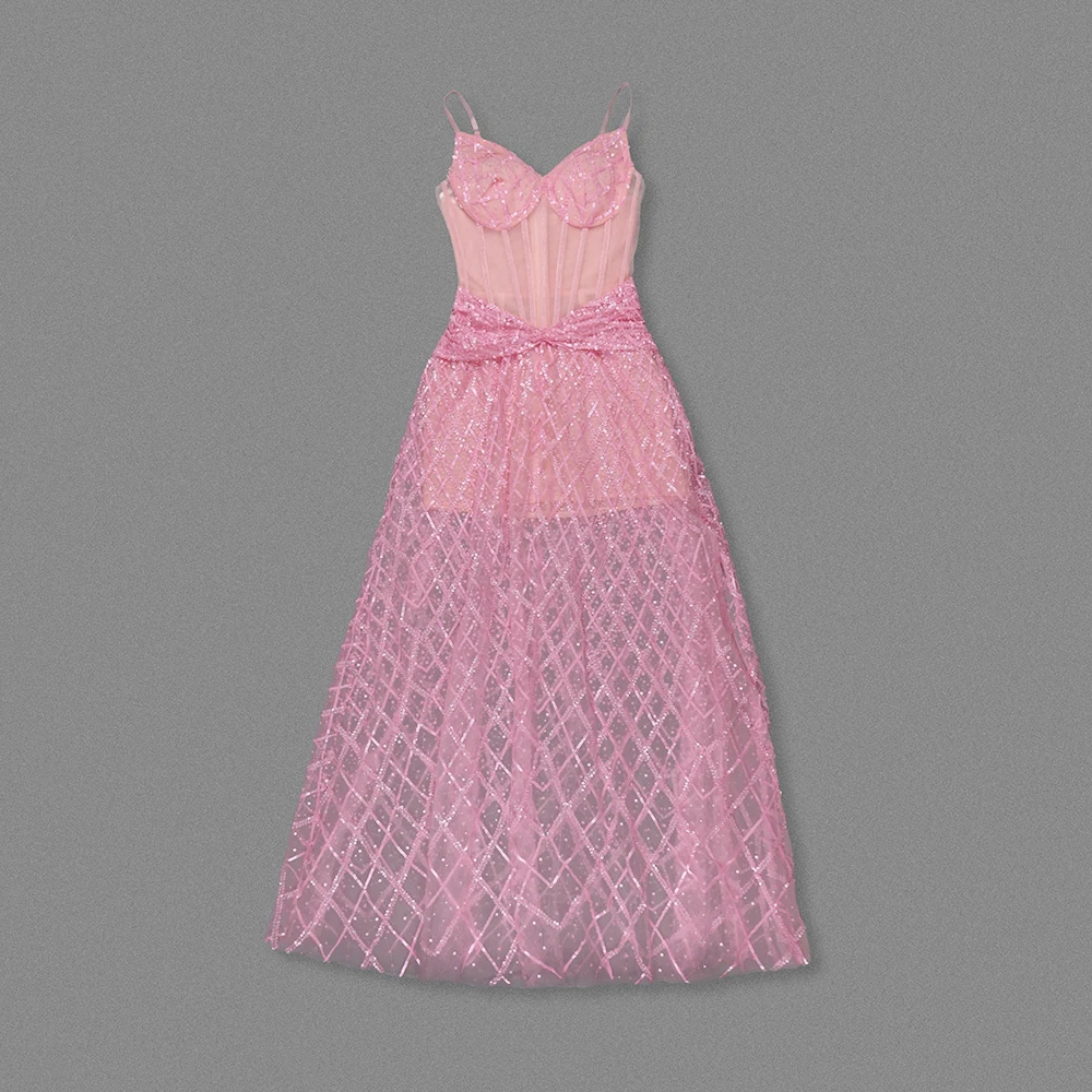 PB Fairy Pink Vestido espartilho fora do ombro – Vestido de noite de malha com decote em V de luxo Noites de baile Vestidos de gala