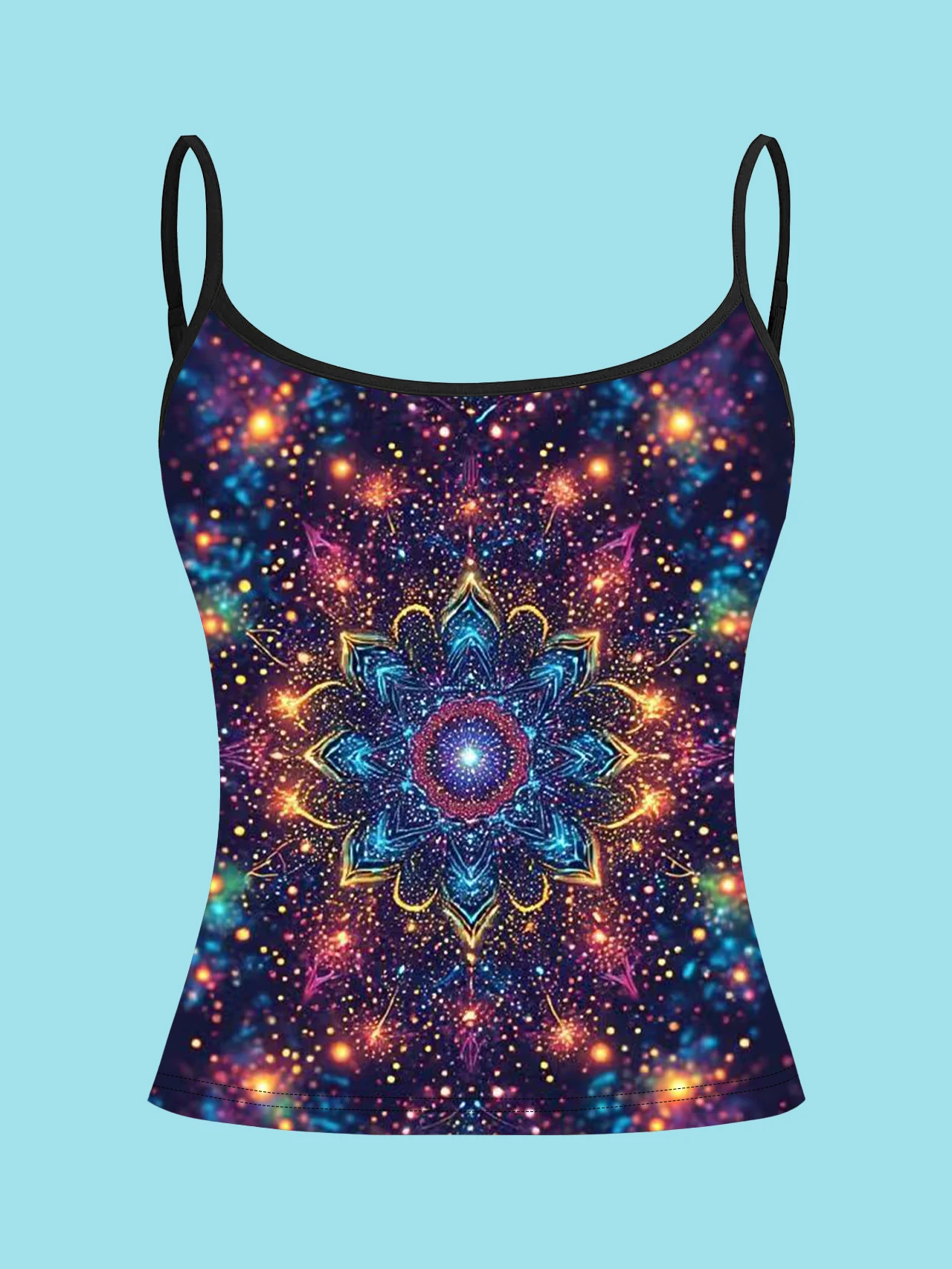 3-Pack of Starry Sky Mandala Print Camisoles for Women, Psychedelic Universe Kaleidoscope Pattern Slim Fit Sleeveless Hot Girl Inner Wear Tops