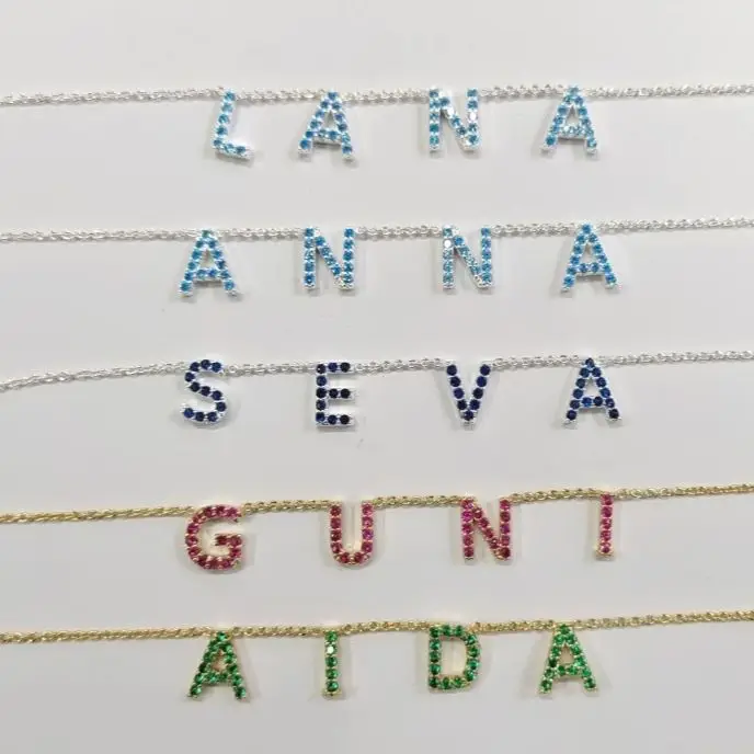 DOREMI Customized Gift Jewelry 9mm Crystal Letter Names Necklace Colorful Birthstone Cz Charms Choker Necklace