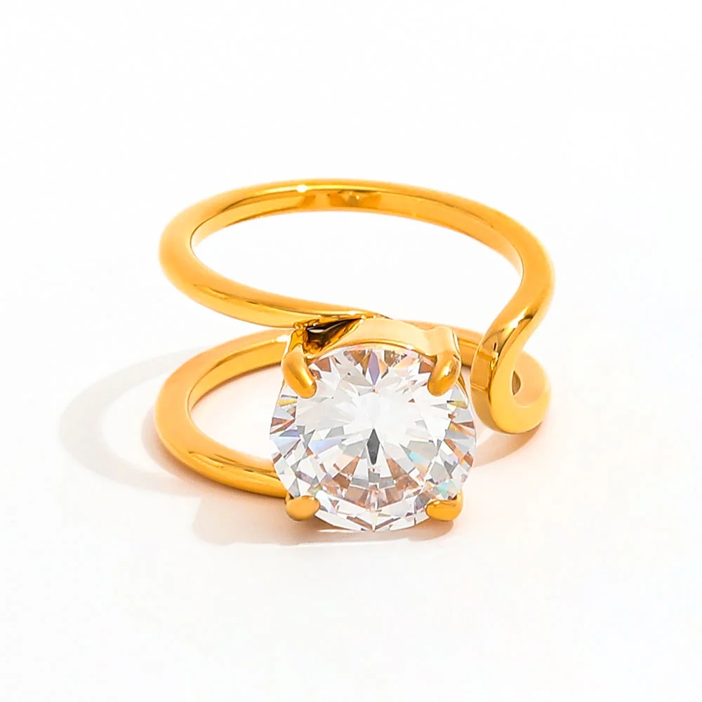 

Joolim Jewelry Wholesale High End PVD Waterproof&No Fade Fashion Chunky Large Zirconia Opening Stainless Steel Ring For Women