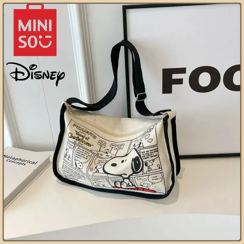 

MINISO Cartoon Snoopy Student Canvas Bag Large Capacity Handbag Girls Crossbody Bag Adjustable Shoulder Strap Christmas Gift