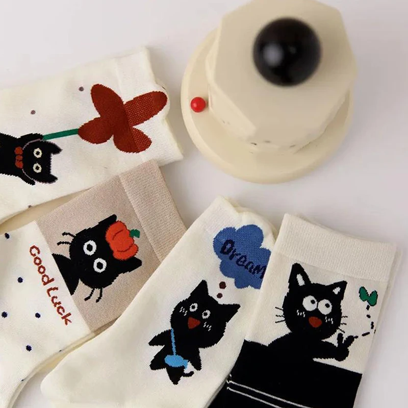 Cute Funny Cat Middle Tube Socks Soft Warm Thickened Socks Breathable Sleep Socks Home Floor Socks Polka Dot Socks Girly Gifts