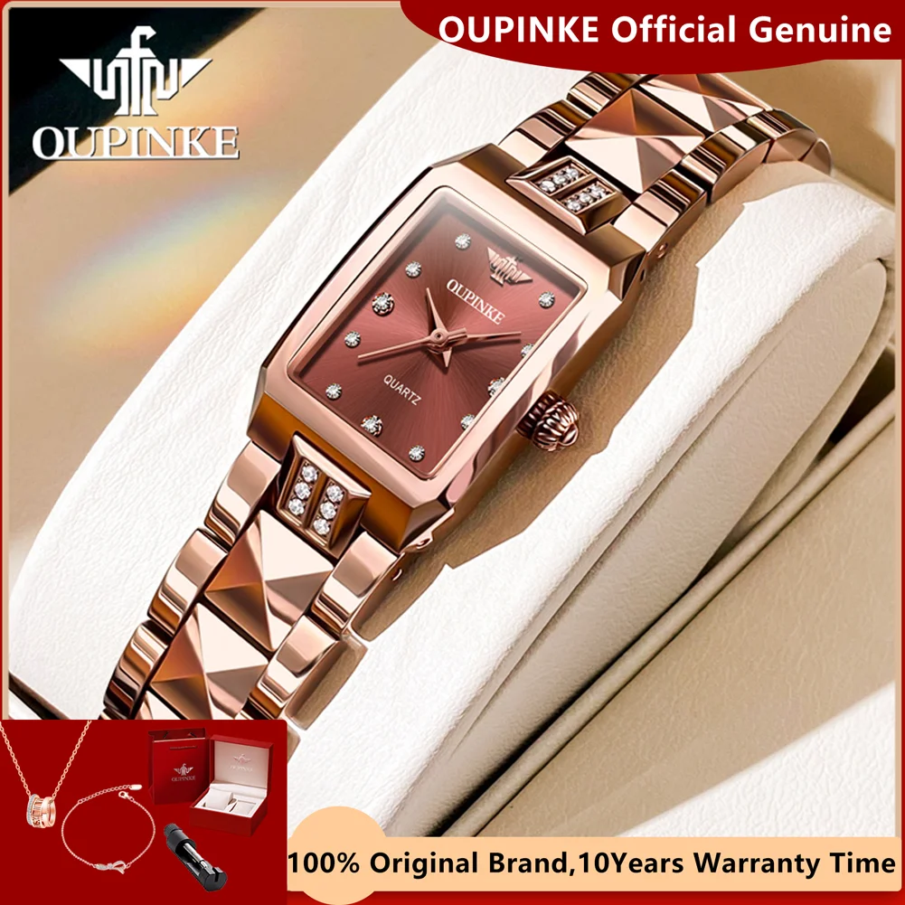 OUPINKE Imported Quartz Watch for Women Tungsten Steel Strap Sappire Mirror 5bar Waterproof Elegant Luxury Ladies Wristwatch Set