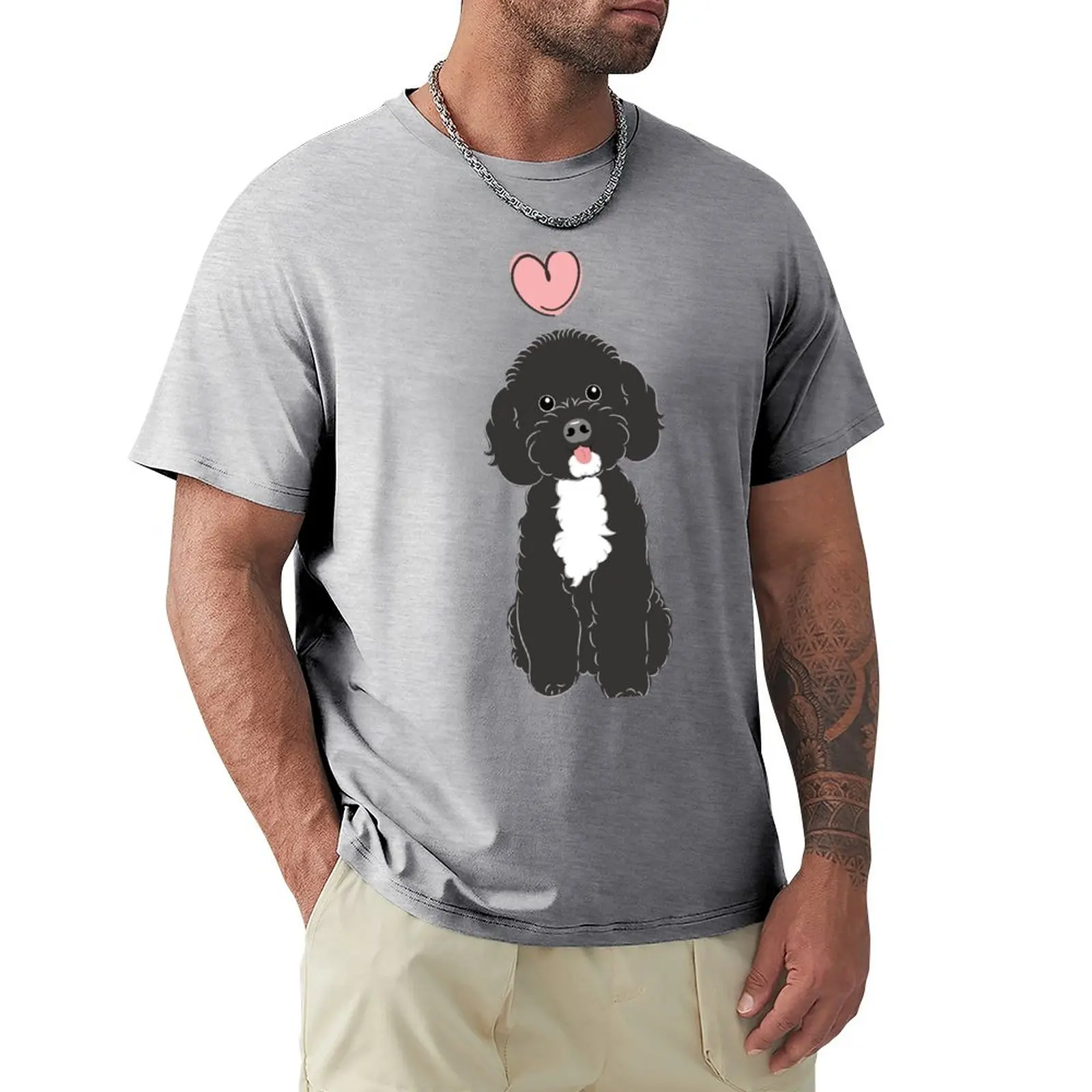 

LOVE Black White Poochon Bichon Poodle T-Shirt custom t shirt summer top mens vintage t shirts